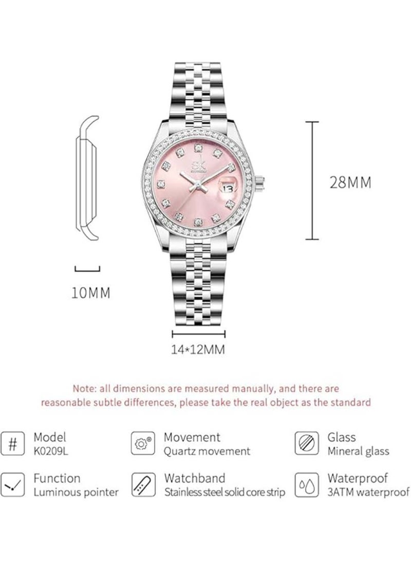 shengke Women's Crystal Accented with Solid Alloy Steel Band Watch Elegant Dress Quartz Calendar Watches for Women  - Image 5