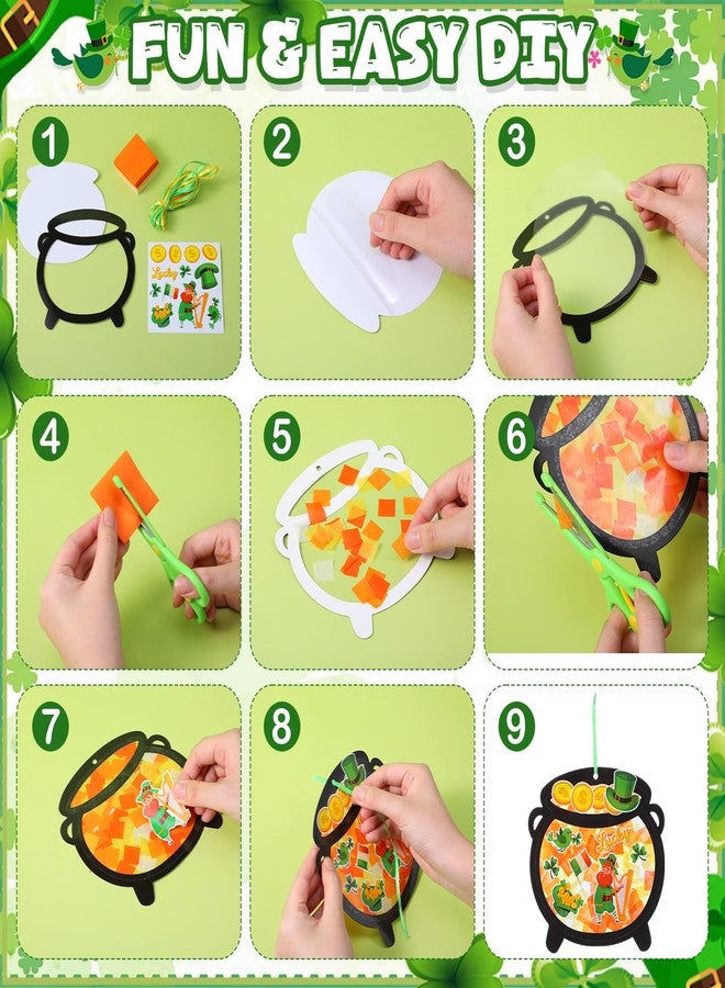 Funrous 48 Set St Patricks Day Crafts Kit- DIY Pot of Gold Suncatchers Leprechaun Gold Coin Paper Craft St. Patrick's Day Decorations Irish Lucky Shamrock Ornaments for Classroom Activity Party Favor - Image 3