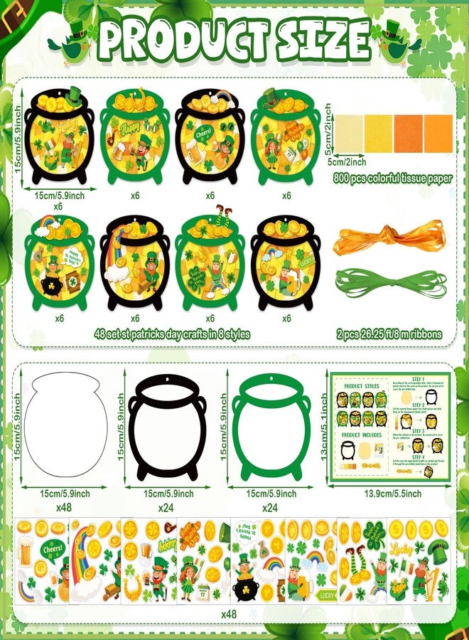 Funrous 48 Set St Patricks Day Crafts Kit- DIY Pot of Gold Suncatchers Leprechaun Gold Coin Paper Craft St. Patrick's Day Decorations Irish Lucky Shamrock Ornaments for Classroom Activity Party Favor - Image 2