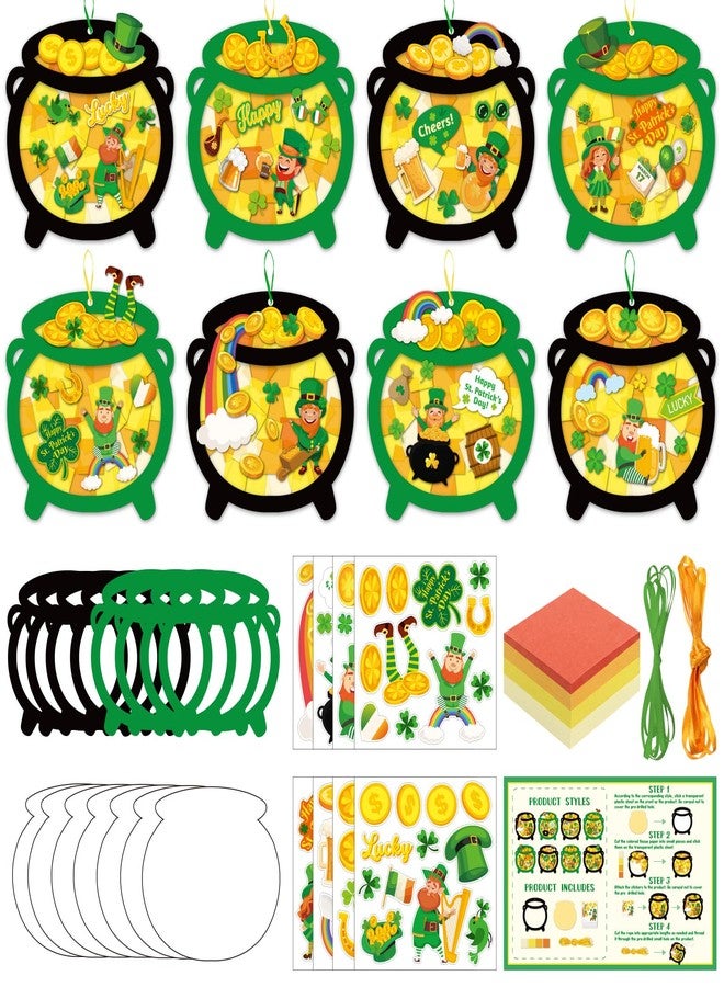 Funrous 48 Set St Patricks Day Crafts Kit- DIY Pot of Gold Suncatchers Leprechaun Gold Coin Paper Craft St. Patrick's Day Decorations Irish Lucky Shamrock Ornaments for Classroom Activity Party Favor - Image 1