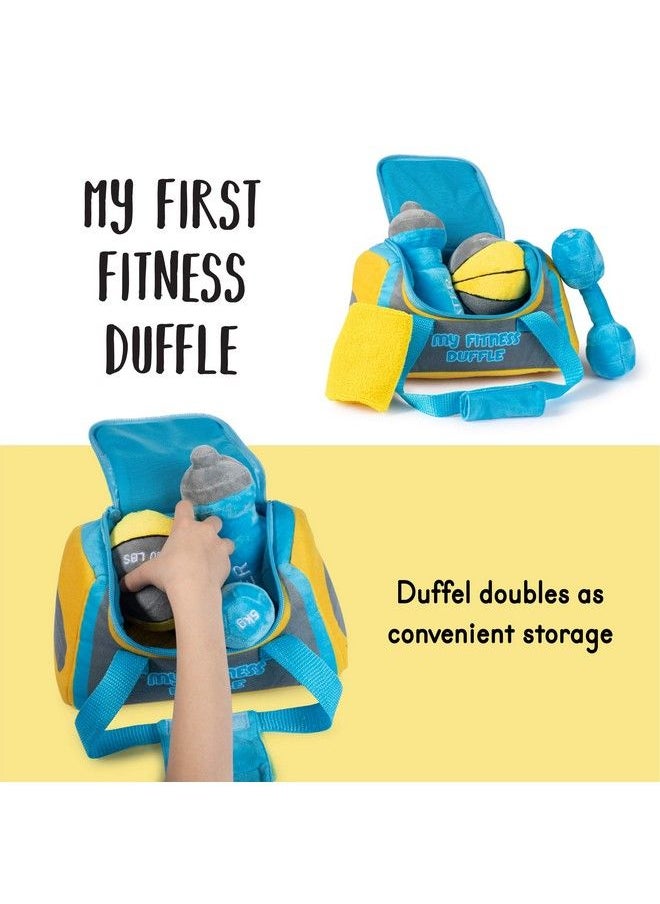 Plush Creations Talking Plush Baby Workout Toys ; Baby Crossfit Toy ; Plush Fitness Duffle Toy Set ; 4 Talking Soft Plush Workout Gear ; Medicine Ball Dumbbells Sweatband & Water Bottle ; Plush Duffle Bag Carrier  - Image 5