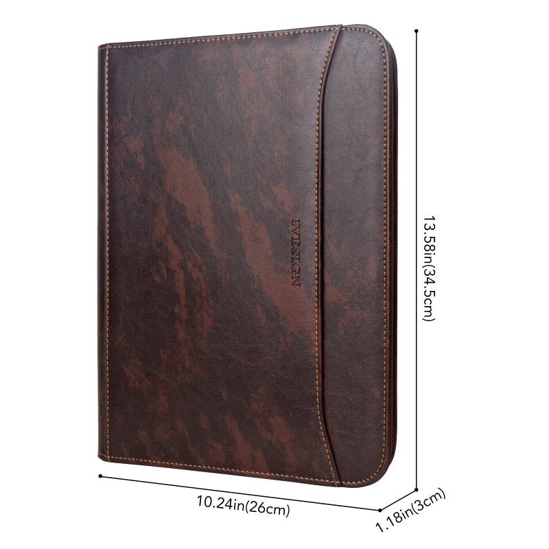 IVESIGN Zippered Padfolio for Women & Men Resume Portfolio Folder Vegan Leather Business Organizer Planner,with Writing Pad Interior 10.1 Inch Tablet Sleeve Dark Brown - Image 2
