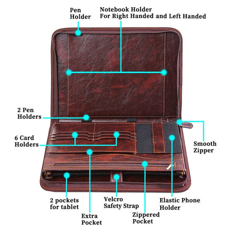 IVESIGN Zippered Padfolio for Women & Men Resume Portfolio Folder Vegan Leather Business Organizer Planner,with Writing Pad Interior 10.1 Inch Tablet Sleeve Dark Brown - Image 3