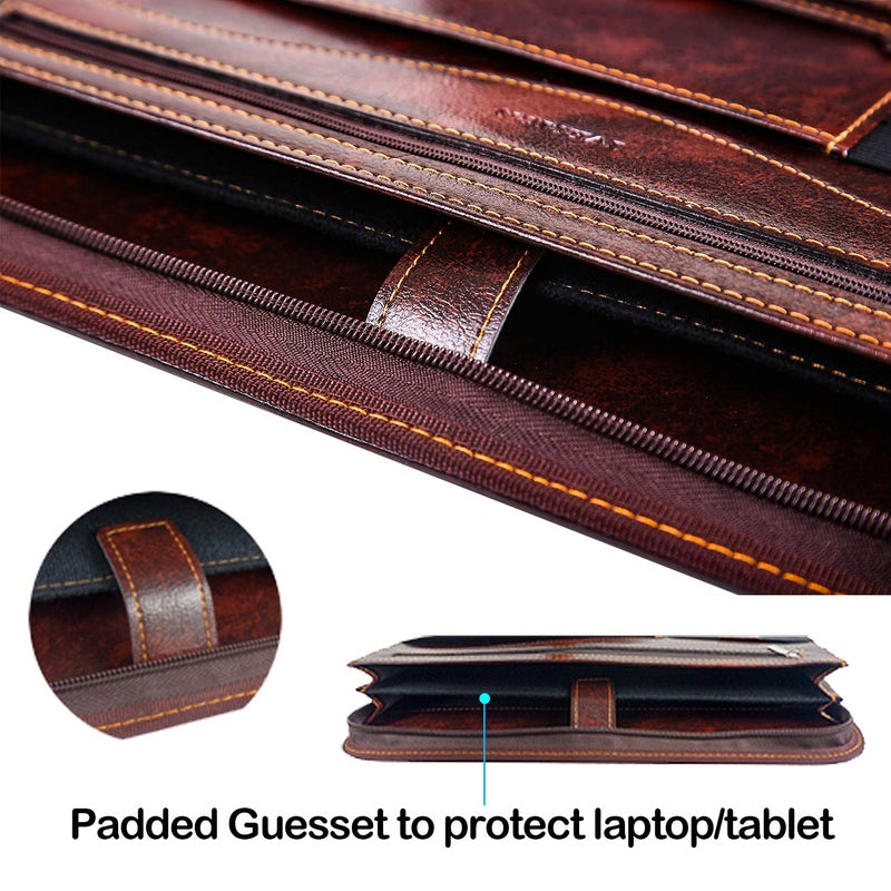 IVESIGN Zippered Padfolio for Women & Men Resume Portfolio Folder Vegan Leather Business Organizer Planner,with Writing Pad Interior 10.1 Inch Tablet Sleeve Dark Brown - Image 5