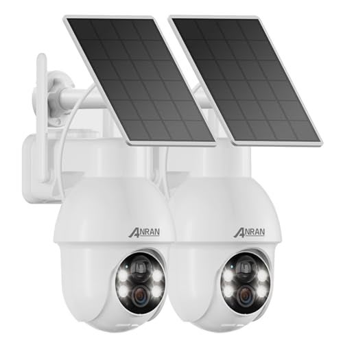 ANRAN 2K Solar Security Camera Wireless Outdoor, 2 Pack Battery-Powered WiFi Camera with 360° PTZ for Home Security, PIR Motion Detection, 3MP Color Night Vision, Two-Way Audio, Alexa Compatible - Image 1