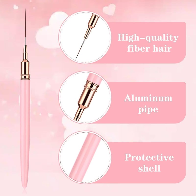 QUEENFINGER 5pcs Nail Art Liner Brushes, Liner Brush For Nails Gel, Painting Art Design Brush Set Nail Dotting Drawing Tool For Long Lines, Thin Details, Fine Drawing Sizes (Pink) - Image 2