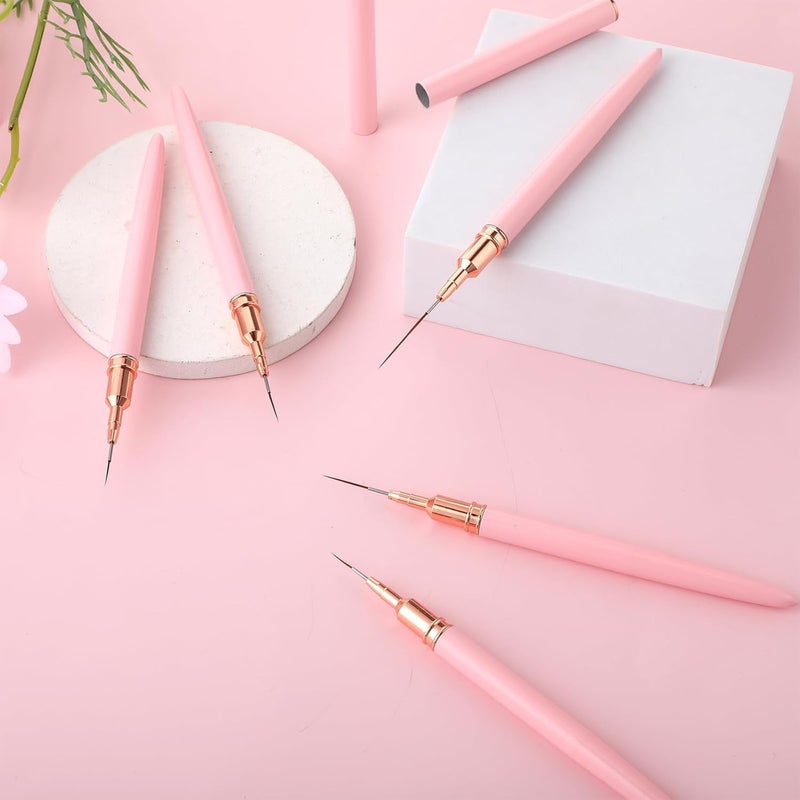 QUEENFINGER 5pcs Nail Art Liner Brushes, Liner Brush For Nails Gel, Painting Art Design Brush Set Nail Dotting Drawing Tool For Long Lines, Thin Details, Fine Drawing Sizes (Pink) - Image 3