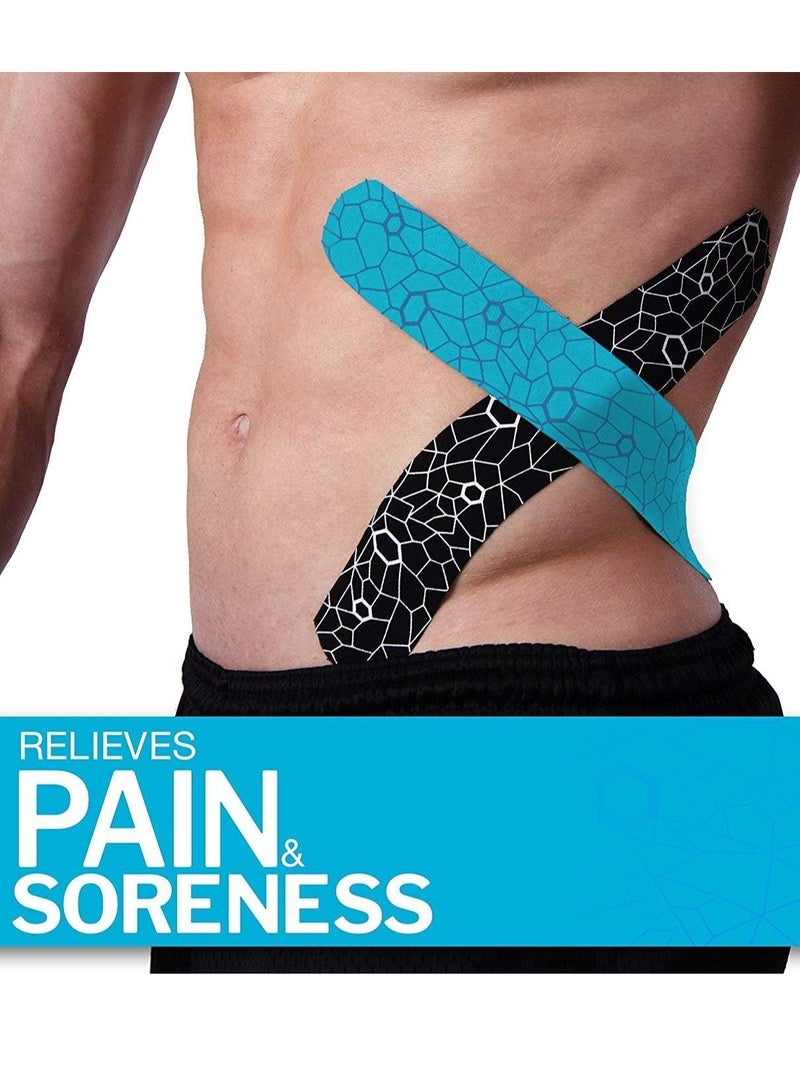 TheraBand 2 Piece Kinesiology Tape Waterproof Physio Tape for Pain Relief Muscle and Joint Support, Standard Roll with Xact Stretch Application Indicators ( Blue + Black ) - Image 2