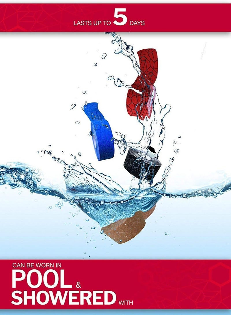 TheraBand 2 Piece Kinesiology Tape Waterproof Physio Tape for Pain Relief Muscle and Joint Support, Standard Roll with Xact Stretch Application Indicators ( Blue + Black ) - Image 5