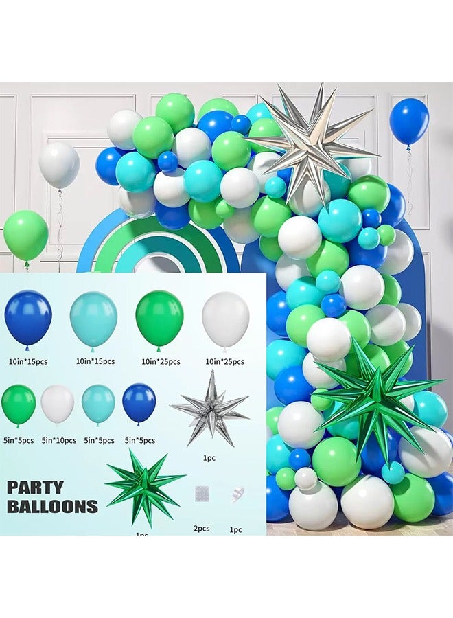 107 PCS Blue Balloon Garland Arch Kit, Party Decorations Balloon Garland Kit with Green Confetti Balloons and White Balloons for Birthday Wedding Baby Shower Bridal Shower Blue Theme Party