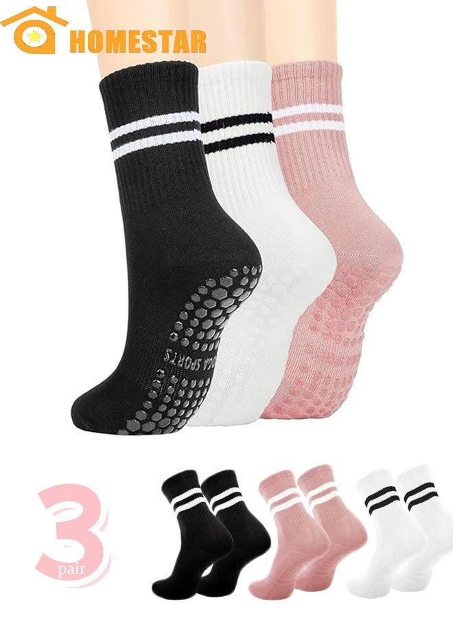 HOMESTAR 3 Pairs Pilates Socks, With Straps and Cushion, Non Slip Socks, Athletic Socks Ideal for Pilates, Ballet, Dance - Image 1