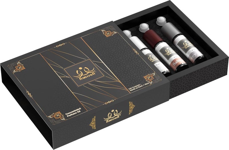 Noorson Royal Combo Non-Alcoholic Premium Attar Perfume Set (5 x 6ml) | Long Lasting Luxury Roll-On Fragrance Gift Pack for Men & Women (Royal Black, Royal King, White Rose, Sabaya, Grey Stone) - Image 4