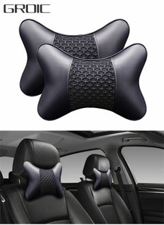 GROIC Car Neck Pillows,Pu Leather 2pieces Pack Headrest Fit for Most Cars,Neck Rest Cushions, Relaxing Neck Support headrests,Automotive Interior  - Image 1