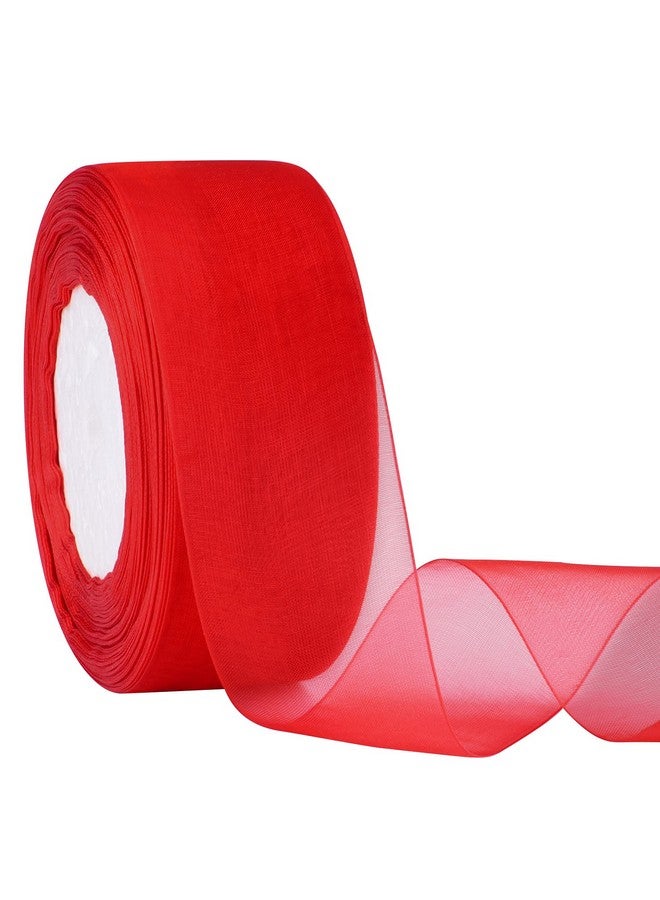 Hapeper 1 1/2 Inch Sheer Organza Ribbon 50 Yards/Roll (Red) - Image 1