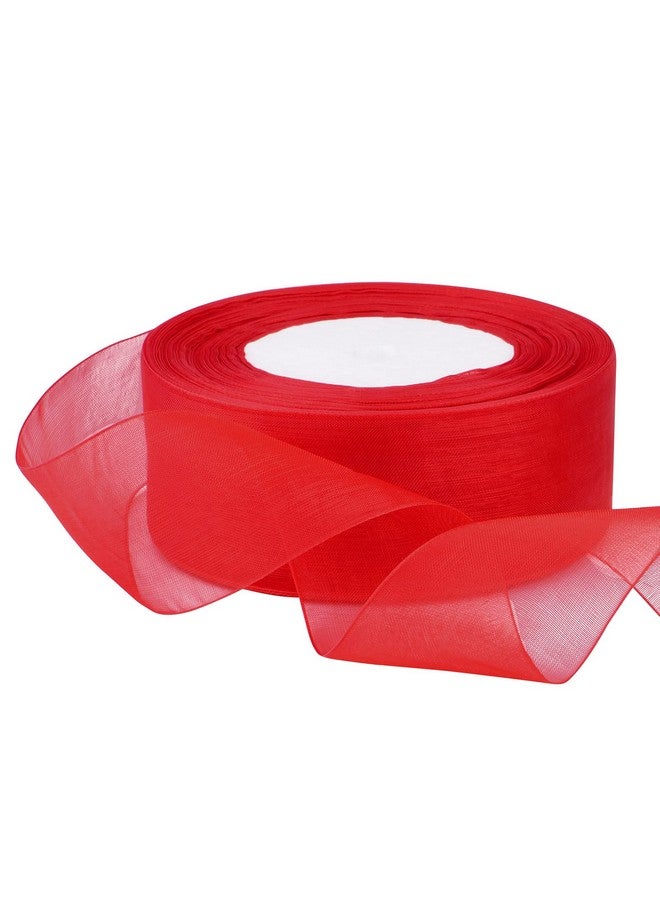 Hapeper 1 1/2 Inch Sheer Organza Ribbon 50 Yards/Roll (Red) - Image 2