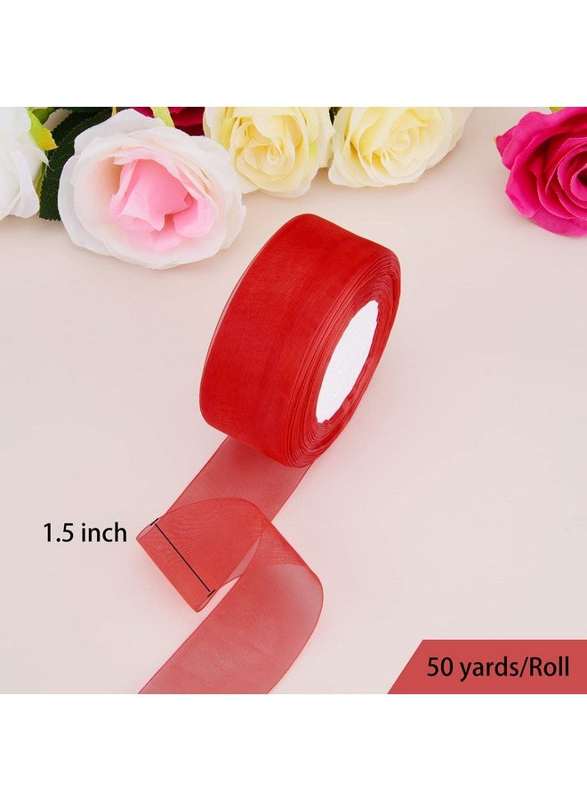 Hapeper 1 1/2 Inch Sheer Organza Ribbon 50 Yards/Roll (Red) - Image 3
