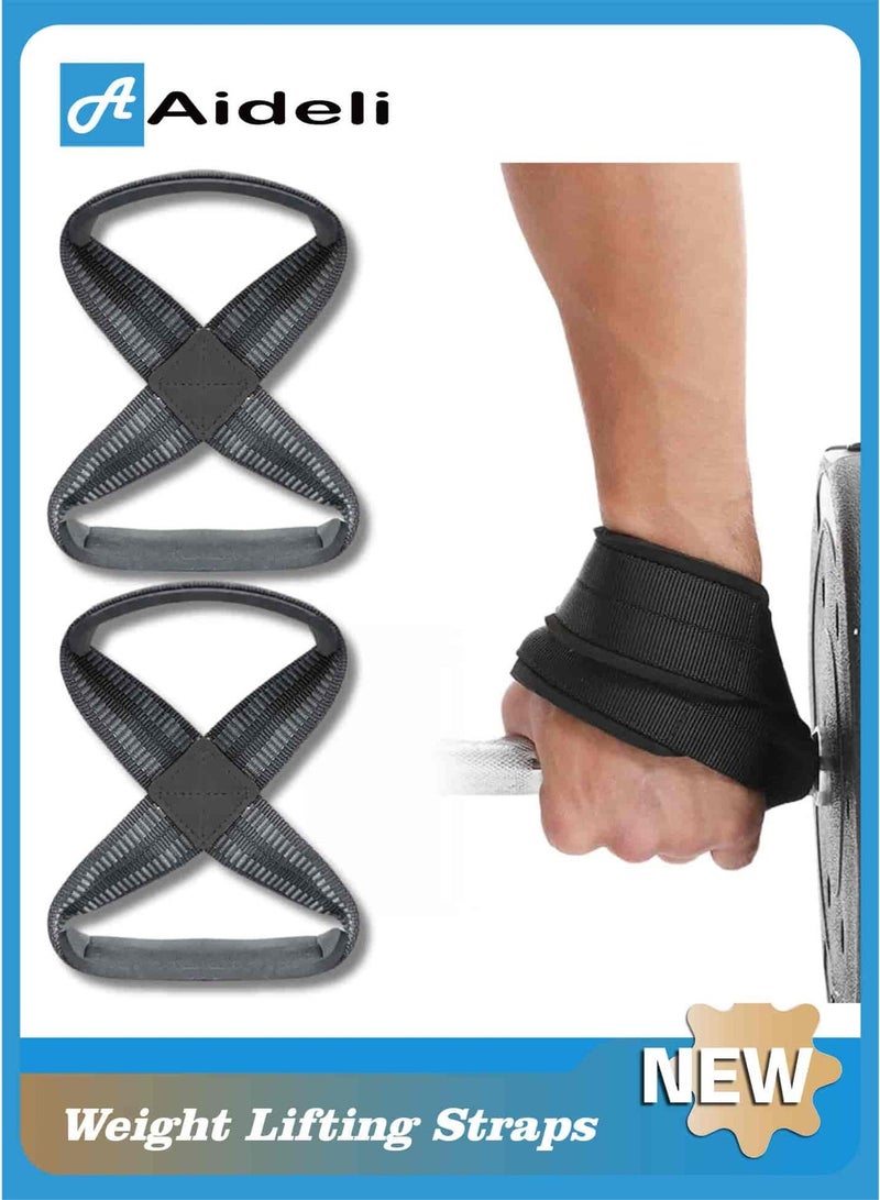 Aideli 2PCS Figure 8 Weight Lifting Straps, Non-Slip Wrist Support Straps for Deadlift, Powerlifting, Bodybuilding, Gym Workout & Fitness Training for Men and Women - Image 1