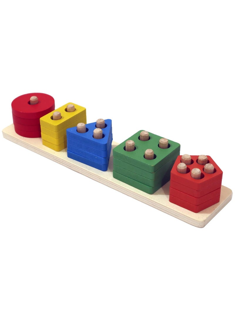 جريزلي ألعاب تعليمية وتعليمية ذات شكل هندسي خشبي مطابق لـ 5 أعمدة - Image 1