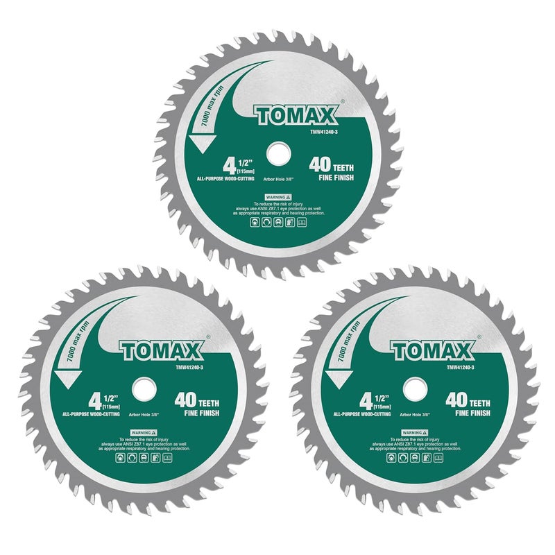 TOMAX 3 Pack 4-1/2 Inch 40 Tooth ATB Finishing Saw Blade with 3/8-Inch Arbor - Image 1