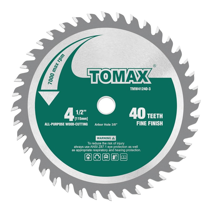 TOMAX 3 Pack 4-1/2 Inch 40 Tooth ATB Finishing Saw Blade with 3/8-Inch Arbor - Image 2