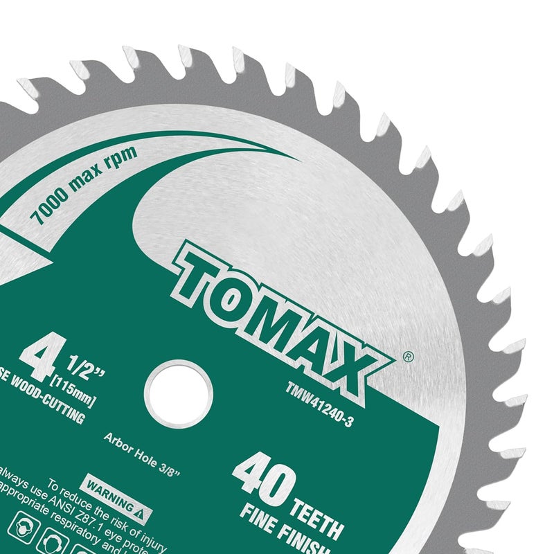 TOMAX 3 Pack 4-1/2 Inch 40 Tooth ATB Finishing Saw Blade with 3/8-Inch Arbor - Image 3