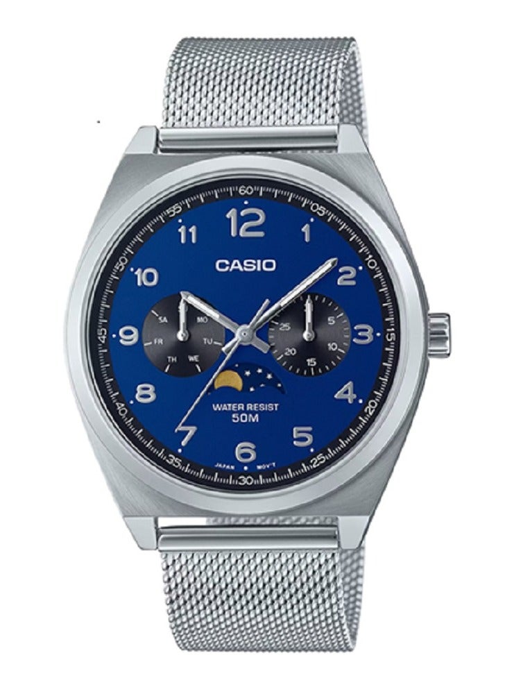Casio MEN Watch Fashion and classic design lunar multiple inset dial Blue Dial Stainless Steel Mesh Band MTP-M300M-2AVDF - Image 1