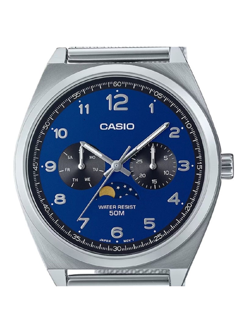 Casio MEN Watch Fashion and classic design lunar multiple inset dial Blue Dial Stainless Steel Mesh Band MTP-M300M-2AVDF - Image 4