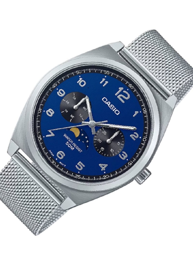 Casio MEN Watch Fashion and classic design lunar multiple inset dial Blue Dial Stainless Steel Mesh Band MTP-M300M-2AVDF - Image 2