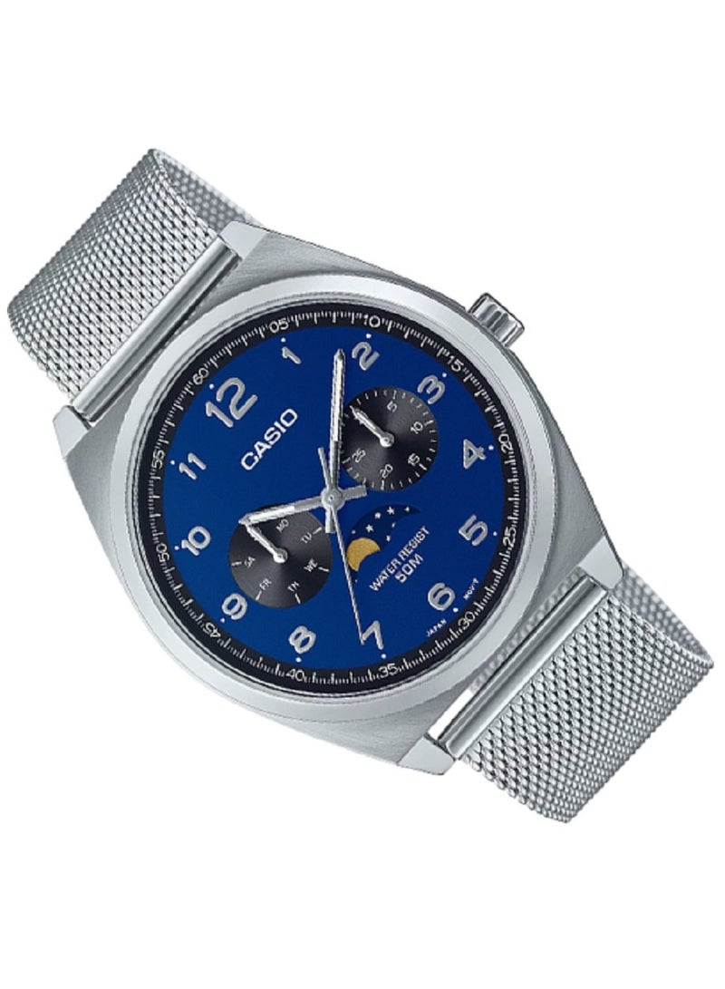 Casio MEN Watch Fashion and classic design lunar multiple inset dial Blue Dial Stainless Steel Mesh Band MTP-M300M-2AVDF - Image 3
