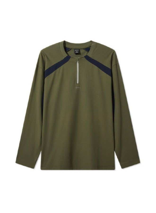 Cabbeen Long Sleeve Men's T-shirt Loose Fashion Zipper Collar Top Trendy Long Sleeve T-shirt Men's Clothing - Image 1