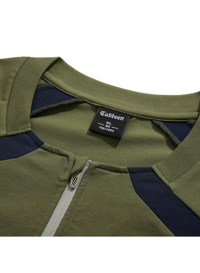 Cabbeen Long Sleeve Men's T-shirt Loose Fashion Zipper Collar Top Trendy Long Sleeve T-shirt Men's Clothing - Image 4