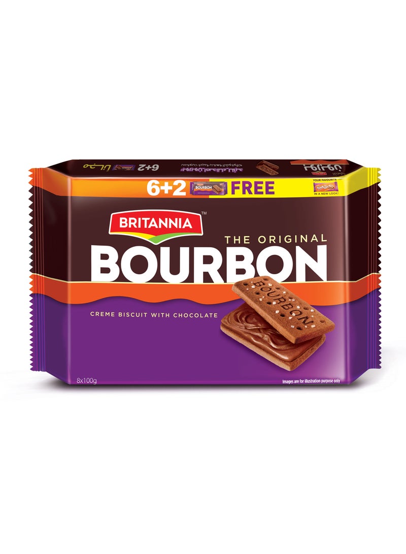 Britannia Bourbon Cream Biscuits 100G, Pack of 8, 1.0 count - Image 1
