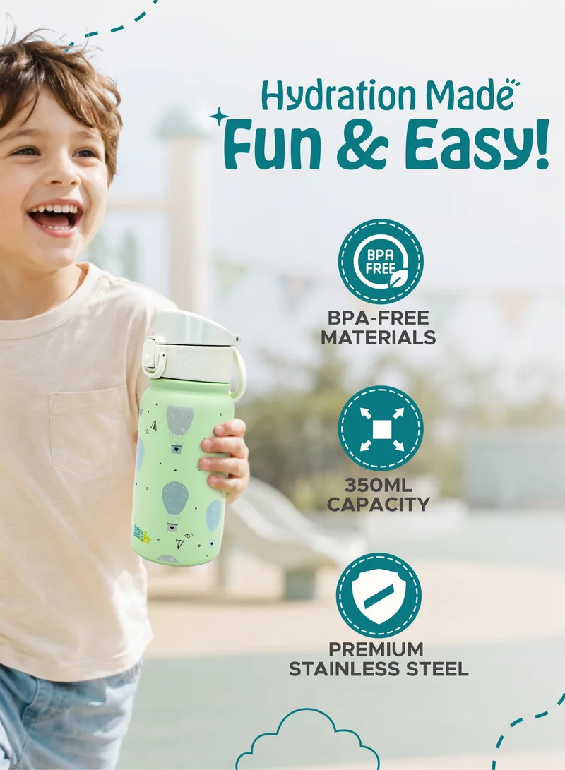 Babies Basic  Babies Basic Kids Stainless Steel Water Bottle with Straw - 350ml – Double Wall Vacuum Insulated, Leakproof Thermal Flask, BPA-Free, Reusable Drinking Bottle for School & Travel - Balloon Themed -Green  | Best Price UAE