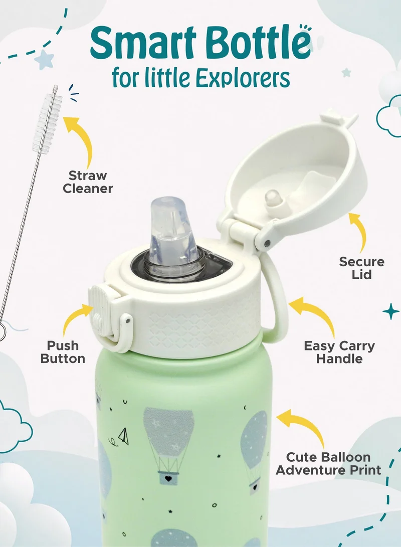 Babies Basic  Babies Basic Kids Stainless Steel Water Bottle with Straw - 350ml – Double Wall Vacuum Insulated, Leakproof Thermal Flask, BPA-Free, Reusable Drinking Bottle for School & Travel - Balloon Themed -Green  | Best Price UAE
