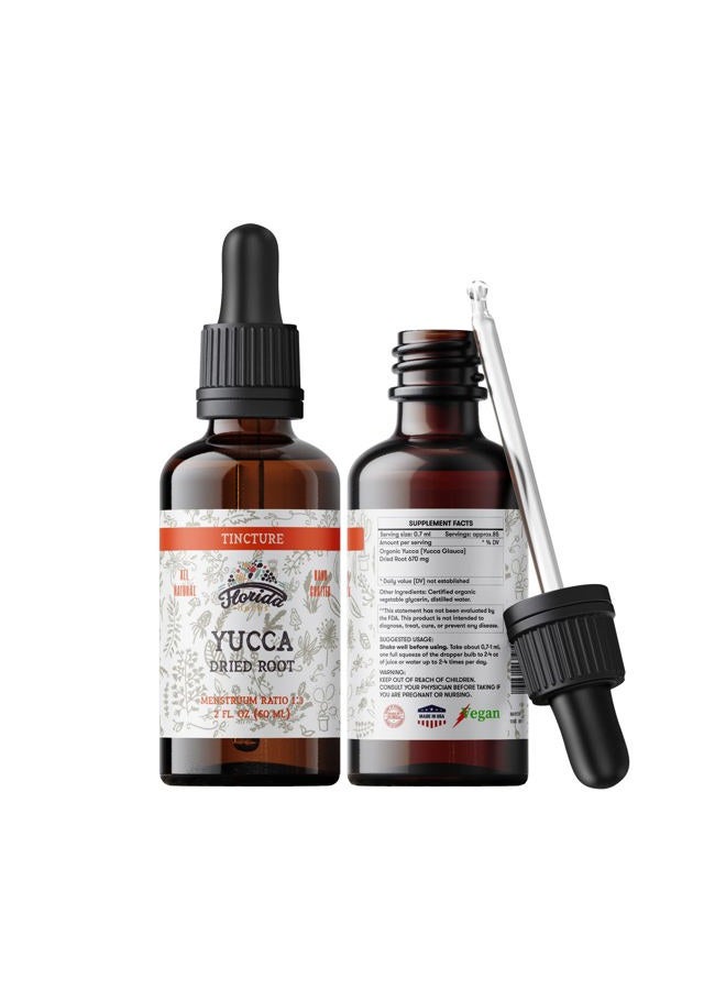 FLORIDA HERBS صبغة يوكّا من فلوريدا هيربز، مستخلص عضوي (يوكّا غلاوكا) جذر مجفف مكمل عشبي، غير معدل وراثيًا في غليسرين نباتي مضغوط على البارد، 700 ملغ، 2 أونصة (60 مل) - Image 1