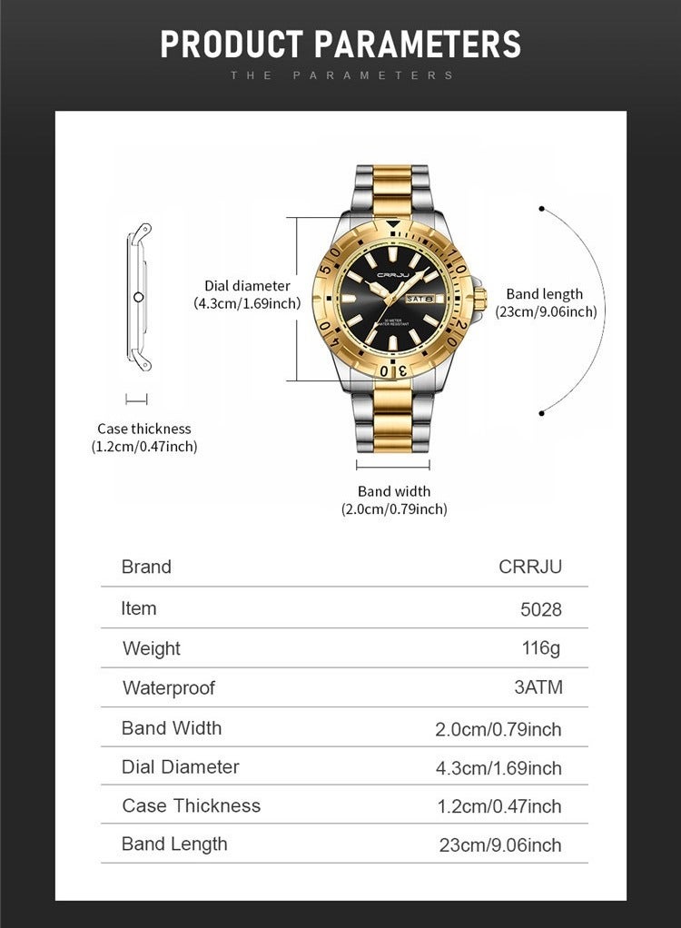 كرجو ساعات رجالية أنيقة من الفولاذ المقاوم للصدأ ومقاومة للماء وحركة كوارتز - Image 5