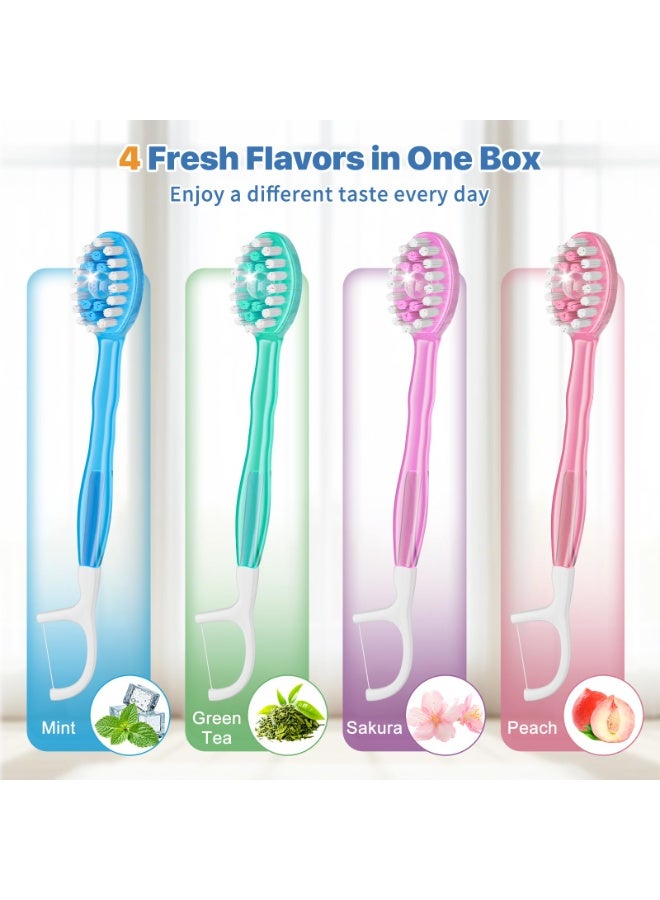 12PCS Disposable Toothbrush with Toothpaste, 5-in-1 Mini Toothbrush with Tongue Scraper, Floss, Pick, Travel Toothpaste for Oral Care On The Go, Mini Toothpast Individually Wrapped, Mixed Flavors - Image 2