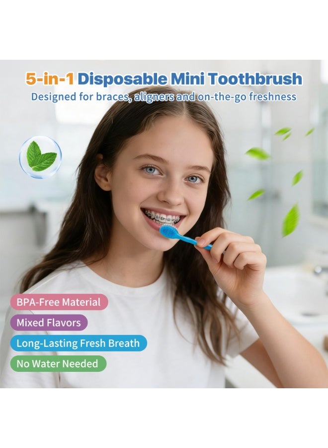 12PCS Disposable Toothbrush with Toothpaste, 5-in-1 Mini Toothbrush with Tongue Scraper, Floss, Pick, Travel Toothpaste for Oral Care On The Go, Mini Toothpast Individually Wrapped, Mixed Flavors - Image 3