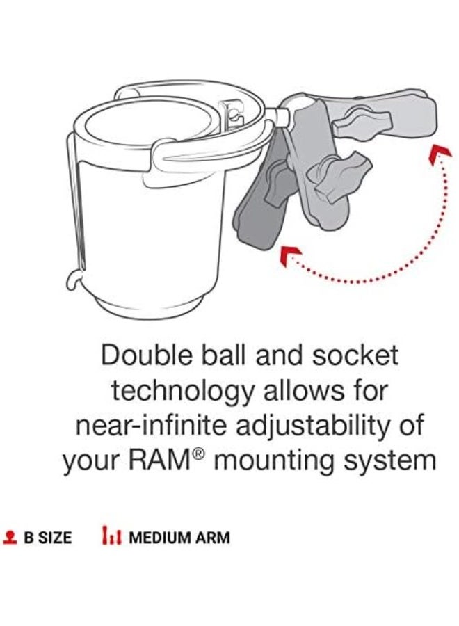 RAM Mounts RAP-B-132B-201U Level Cup 16oz Drink Holder with Double Socket Arm with Medium Arm Compatible with RAM B Size 1" Ball Components - Image 2