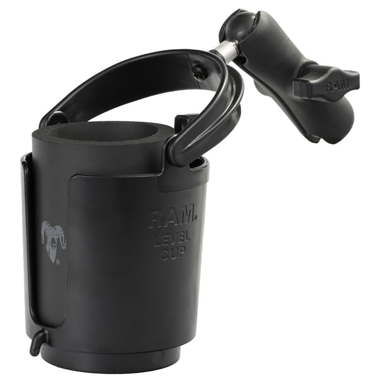 RAM Mounts RAP-B-132B-201U Level Cup 16oz Drink Holder with Double Socket Arm with Medium Arm Compatible with RAM B Size 1" Ball Components - Image 1