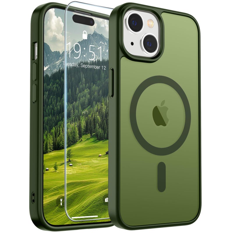 SUPFINE Magnetic for iPhone 15 Case (Compatible with MagSafe) (Military Grade Drop Protection) Slim Translucent Matte Shockproof with Anti-Fingerprint Phone Case, Cangling Green - Image 1
