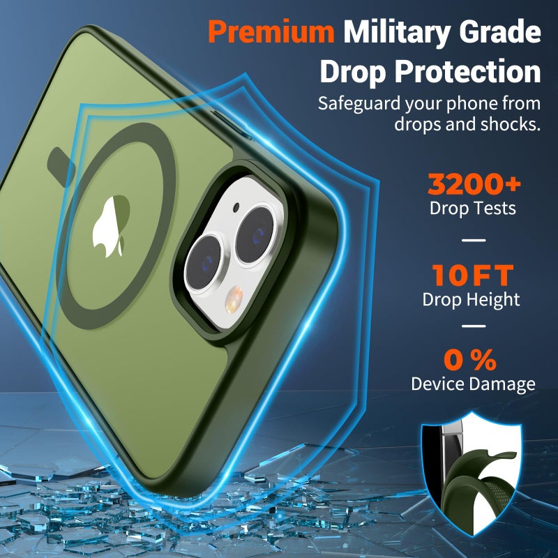 SUPFINE Magnetic for iPhone 15 Case (Compatible with MagSafe) (Military Grade Drop Protection) Slim Translucent Matte Shockproof with Anti-Fingerprint Phone Case, Cangling Green - Image 3
