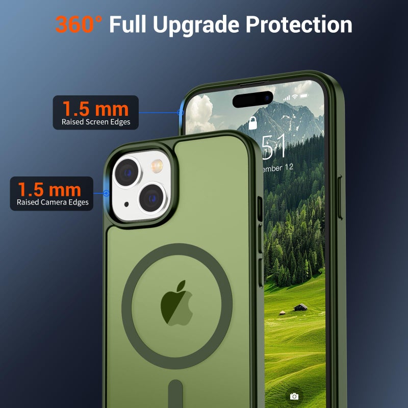 SUPFINE Magnetic for iPhone 15 Case (Compatible with MagSafe) (Military Grade Drop Protection) Slim Translucent Matte Shockproof with Anti-Fingerprint Phone Case, Cangling Green - Image 4