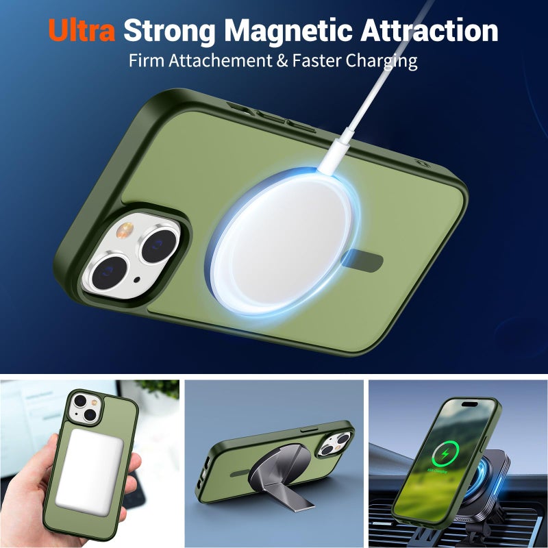 SUPFINE Magnetic for iPhone 15 Case (Compatible with MagSafe) (Military Grade Drop Protection) Slim Translucent Matte Shockproof with Anti-Fingerprint Phone Case, Cangling Green - Image 5