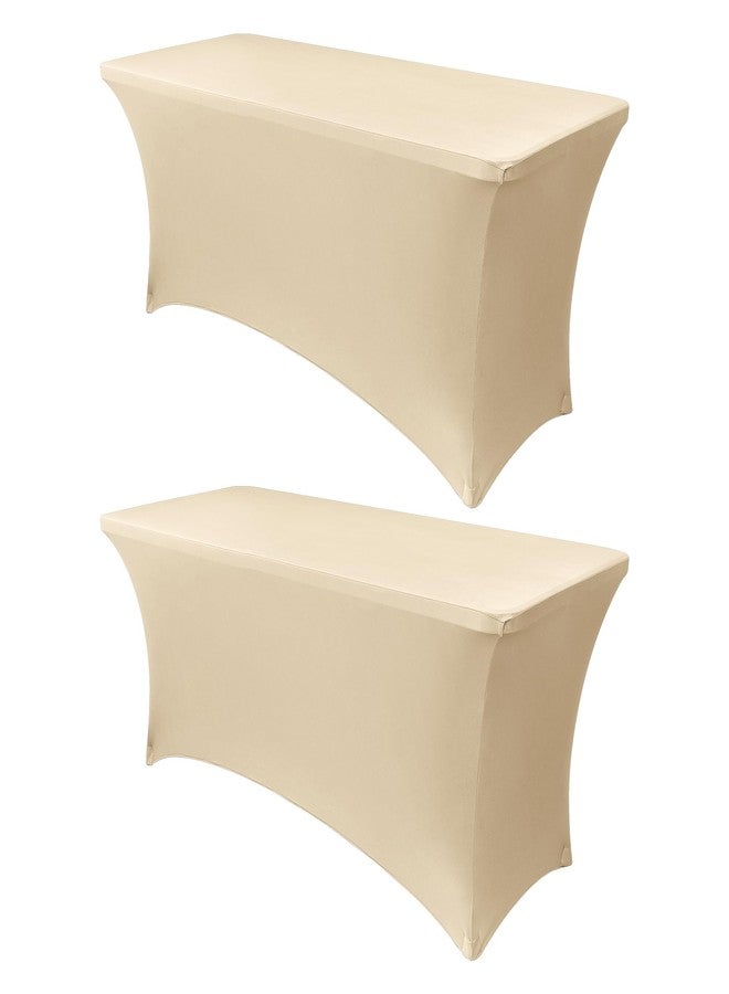 Obstal 4Ft Stretch Spandex Table Cover for Standard Folding Tables - 2 Pack Universal Rectangular Fitted Tablecloth for Party, Banquet, Events, Trade Show (Champagne, 48L x 24W x 30H Inches) - Image 1