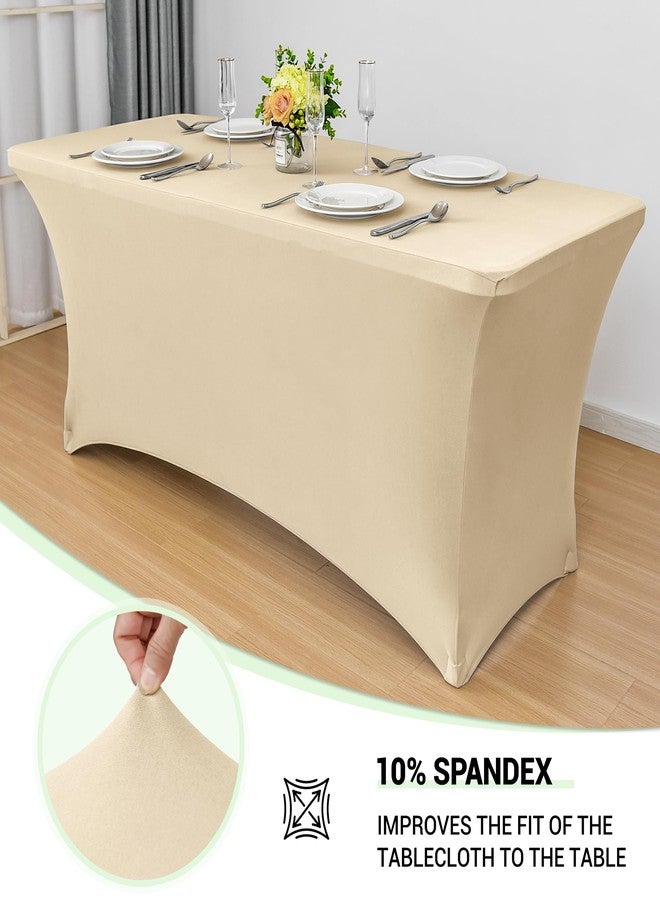 Obstal 4Ft Stretch Spandex Table Cover for Standard Folding Tables - 2 Pack Universal Rectangular Fitted Tablecloth for Party, Banquet, Events, Trade Show (Champagne, 48L x 24W x 30H Inches) - Image 2