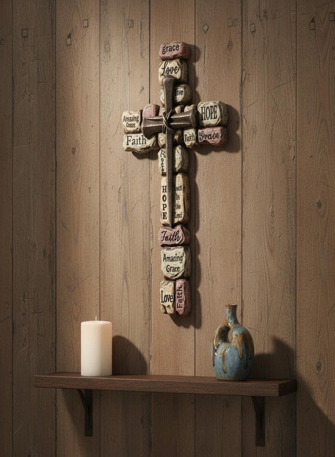 Comfy Hour 12" Wall Cross for Home Decor, Decorative Stacked Stone Religious Plaque with Inspirational Words, Artisan Crafted Nail Design Cross Wall Art, Faith Hope Love Grace Sculpture, 1 Unit - Image 2