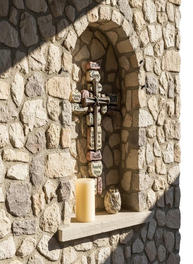 Comfy Hour 12" Wall Cross for Home Decor, Decorative Stacked Stone Religious Plaque with Inspirational Words, Artisan Crafted Nail Design Cross Wall Art, Faith Hope Love Grace Sculpture, 1 Unit - Image 3