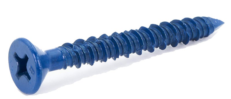 CONFAST 1/4" x 2-1/4" Blue Flat Phillips Concrete Screw Anchor with Drill Bit for Anchoring to Masonry, Block or Brick (100 per Box) - Image 1