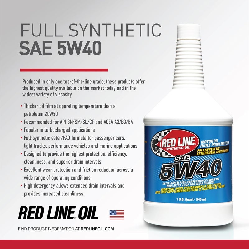 Red Line 15404 SAE 5W40 Fully Synthetic Motor Oil - 1 Quart - Image 2